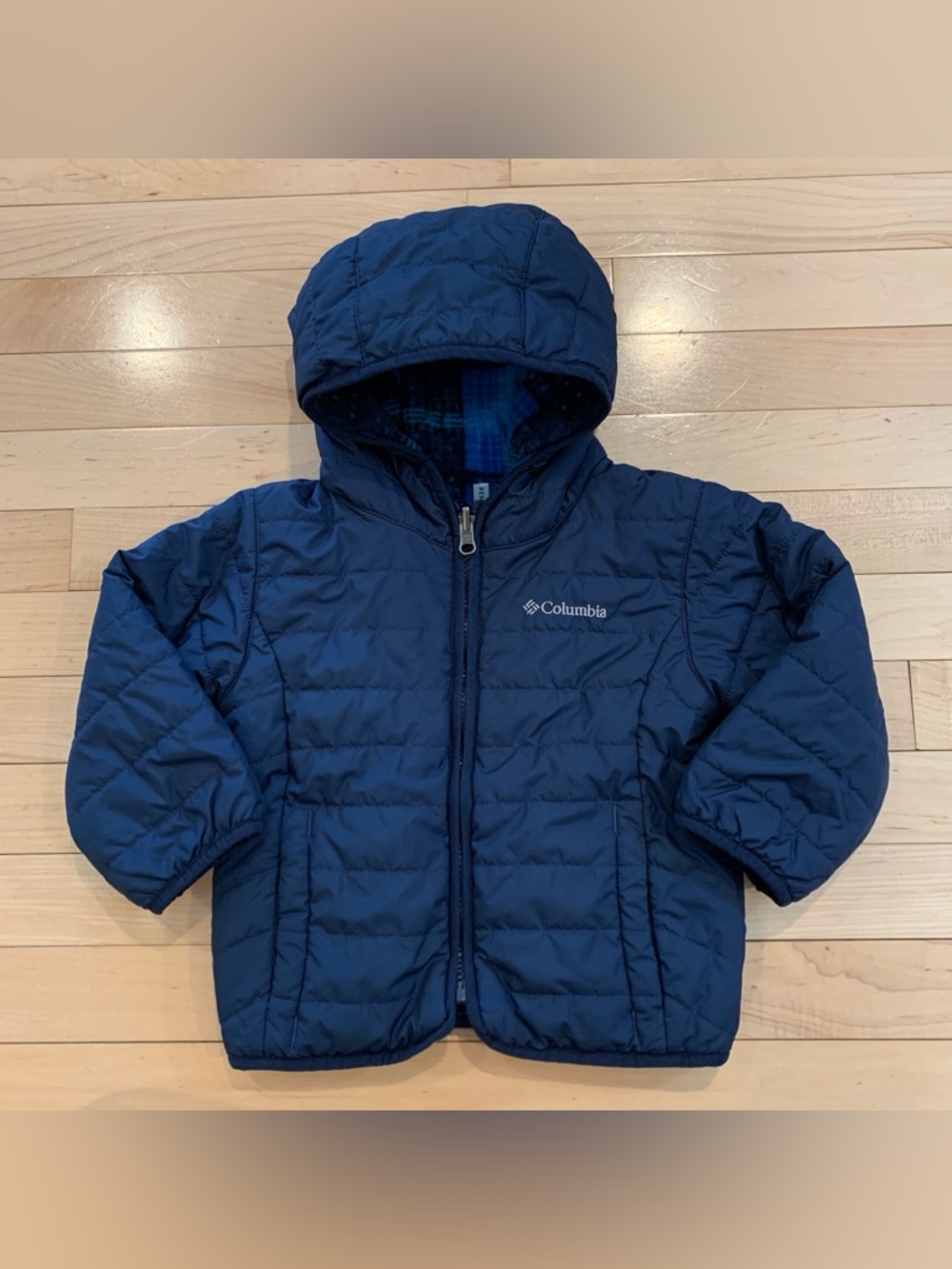 Columbia Reversible Hooded Quilted Fleece Jacket Toddler Boys Size 3T